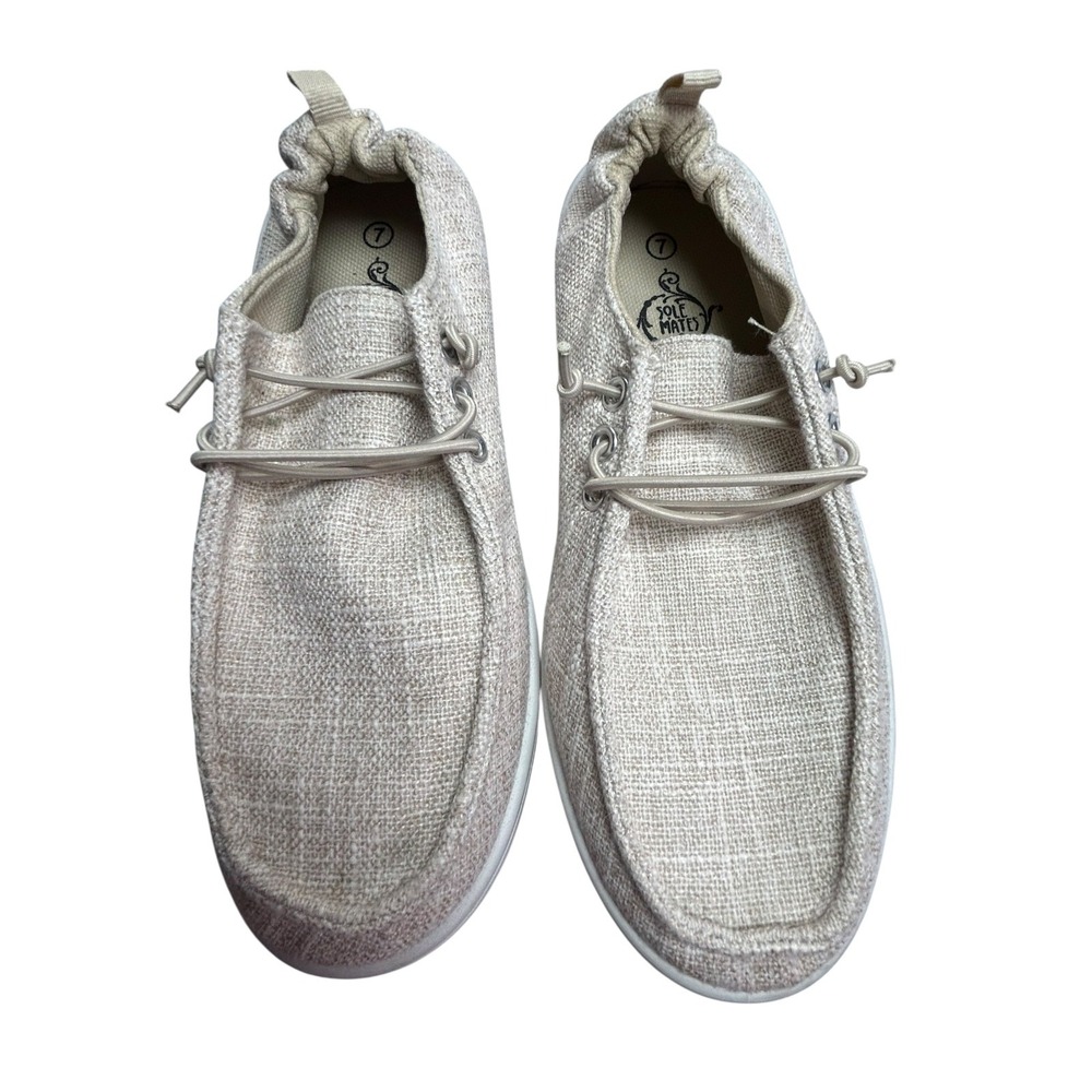 Solemates Canvas Slip-On Loafers Womens Size 7 Beige Elastic Lace Sneakers NWOT